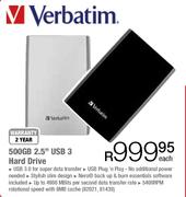 Verbatim 500GB 2.5" USB 3 Hard Drive-Each