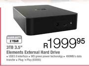 WD 3TB 3.5" Elements External Hard Drive 