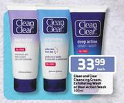 Clean And Clear Cleansing Cream,Exfoliating Wash Or Dual Action Wash-100ml