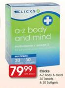 Clicks A-Z Body & Mind 30 Tablets & 30 Softgel Per Pack