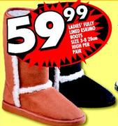 Ladies' Fully Lined Eskimo Boots Size 3-8 28cm High-Per Pair