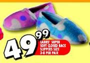 Ladies' Slipper Soft Closed Back Slippers Size 3-8-Per Pair