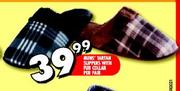 Men's Tartan Slippers With Fur Collar-Per Pair 