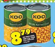 Koo Whole Kernel Corn-410g/Cream Style Sweetcorn-415g Each