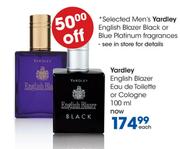 Yardley English Blazer Black Eau De Toilette Or Cologne-100ml