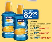 Nivea Invisible Protection Spray SPF 20-200ml Each 