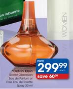 Calvin Klein Secret Obsession Eau De Parfum Or Free Eau De Toilette Spray-30ml Each