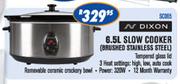 Dixon Slow Cooker (Brushed Stainless Steel) - 6.5 Ltr