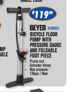 Beyer Bicycle Floor Pump With Pressure Gauge And Foldable Foot Piece