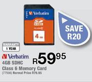 Verbatim 4GB SDHC Class 6 Memory Card