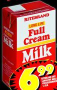 Ritebrand Full Cream Milk UHT Lanlewe Melk Verskeidenheid-1L Elk