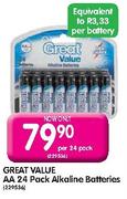 Great Value AA 24 Pack Alkaline Batteries-Per 24 Pack