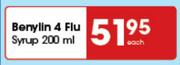 Benylin 4 Flu Syrup-200ml Each