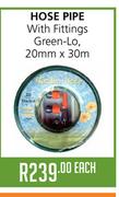 Hose Pipe With Fittings Green-Lo-20mm x 30m - Each