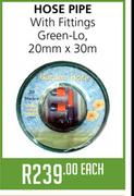 Hose Pipe With Fittings Green-Lo-20mm x 30m Each