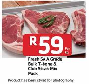 Fresh SA A Grade Bulk T-Bone & Club Steak Mix Pack-Per Kg