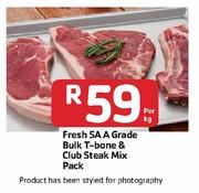 Fresh SA A Grade Bulk T-Bone & Club Steak Mix Pack- Per Kg