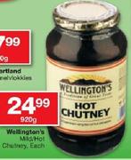 Wellington's Mild/Hot Chutney-920G Each
