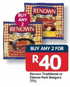 Renown Traditional Or Cheese Pork Bangers-2x500g