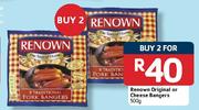 Renown Original or Cheese Bangers-2 x 500gm