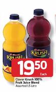 Clover Krush 100% Fruit Juice Blend-1.5Ltr Each.