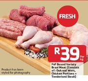 PnP Boxed Variety Braai Meat (Consists Of: Oukraal Wors, Chicken Portions + Tenderised Steak)-Per Kg