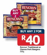 Renown Traditional or Cheese Pork Bangers-2 x 500gm