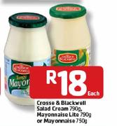 Crosses & Blackwell Salad Cream 790g, Mayonnaise Lite 790g Or Mayonnaise 750g-Each