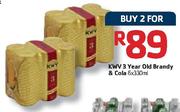 KWV 3 Year Old Brandy & Cola-6 x 330ml