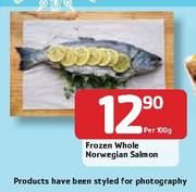 Frozen Whole Norwegian Salmon - Per 100g