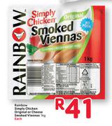 Rainbow Simply Chicken Original Or Cheese Smoked Viennas-1Kg Each