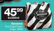 Savanna Dry/Light/Dark Cider NRB-6 x 330ml