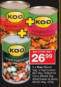 Koo Mixed Veg-410/Curried Mix Veg-420g/Hot Curry Mixed Veg-420/Sweet & Spicy Mixed Veg-420g-3's