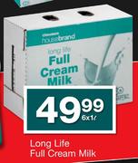Housebrand Long Life Full Cream Milk-6 x 1Ltr