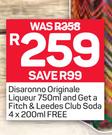 Disaronno Original Liqueur 750ml With A Free Fitch & Leedes Club Soda 4X200ml
