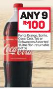 Fanta Orange, Sprite, Coca-Cola, Tab Or Schweppes Assorted Non Return Bottles-Any 9 x 1 Ltr Each