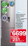 Midea 383Ltr Stainless Steel Combi Fridge With Bottom Freezer And Water Dispenser HD 400RWEN(D)-W