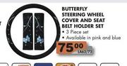 Butterfly Steering Wheel Cover & Seat Belt Holder Set-3 Piece