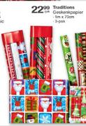 Traditions Geskenkpapier 1mx70cm-3 Pack