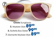 Clicks Sunglasses Diamante Wayfarer Style