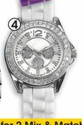 Infiniti Watch White Rubber & Crystal
