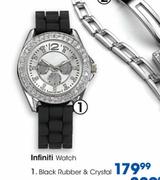 Infiniti Watch Black Rubber & Crystal