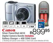Canon Silver Powershot A810 Digital Camera Bundle Includes Battery Charger + 4GB SDHC Card