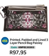 Printed,Padded And Lined 3 Layer Pencil Bag Paisly (KNPB130303) 