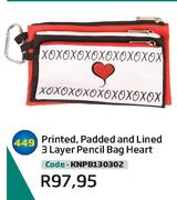 Printed,Padded And Lined 3 Layer Pencil Bag Heart (KNPB130302)   