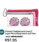 Printed,Padded And Lined 3 Layer Pencil Bag Heart And Tree (KNPB130307)