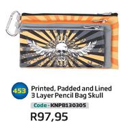 Printed,Padded And Lined 3 Layer Pencil Bag Skull (KNPB130305)