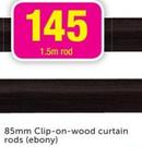 85mm Clip-On-Wood Curtain Rods(Ebony) 1.5m Rod