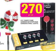 Santa 4x Candy Cane Garden Or Stop Sign Garden Stake Lights-Per Set