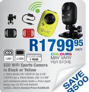 EGO WiFi Sports Camera In Black Or Yellow-Each